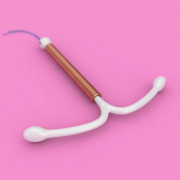 Birth Control Concept Shape Iud Copper Intrauterine Device Pink Background — Stock Photo, Image