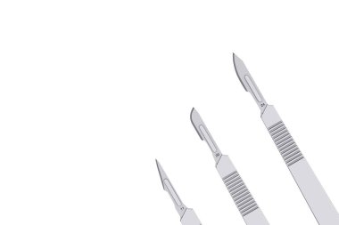 Beyaz arka planda cerrahi paslanmaz çelik neşter. 3d Hazırlama 