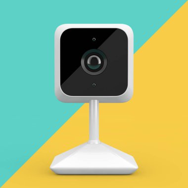 Beyaz Modern Web Kamerası sarı ve mavi köşegen üzerinde. 3d Hazırlama 