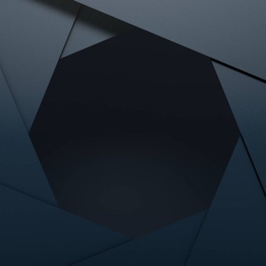 Açılan Kamera Mercekleri Diyafram Açıklığı Bıçakları. Tasarımınız için siyah bir arkaplanda boş yer var. 3d Hazırlama 