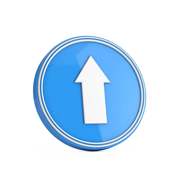 Arrow Direction Icon Blue Circle Button Een Witte Achtergrond Rendering — Stockfoto