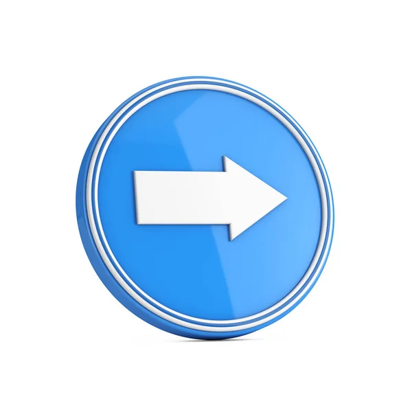 Oikea Suunta Nuoli Kuvake Blue Circle Button Valkoisella Pohjalla Renderöinti — kuvapankkivalokuva