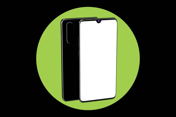 Modern Mockup Mobile Phone Blank Screen Your Design Green Circle — Stock Photo, Image