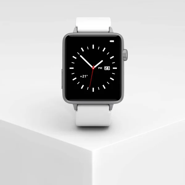 White Modern Smart Watch Mockup Produto Branco Apresentação Podium Cube — Fotografia de Stock