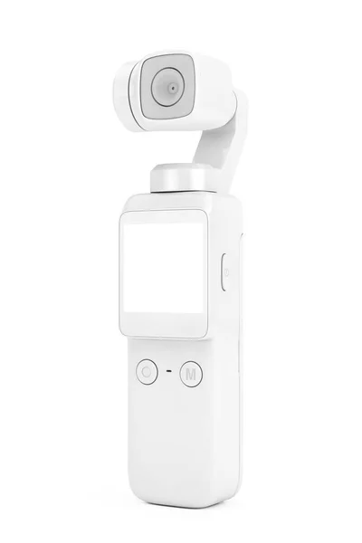 White Pocket Handheld Gimbal Action Camera Clay Style White Background — Stock Photo, Image
