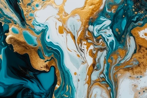 Luxury Liquid White, Blue and Gold Marble Background Texture extreme closeup. 3d Rendering