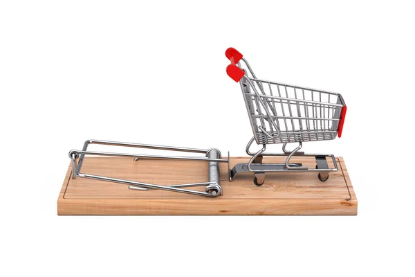 Wooden Mousetrap Shopping Cart Trolley 배경에 있습니다 렌더링 — 스톡 사진
