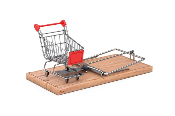 Wooden Mousetrap Shopping Cart Trolley White Background Rendering — Stock Photo, Image