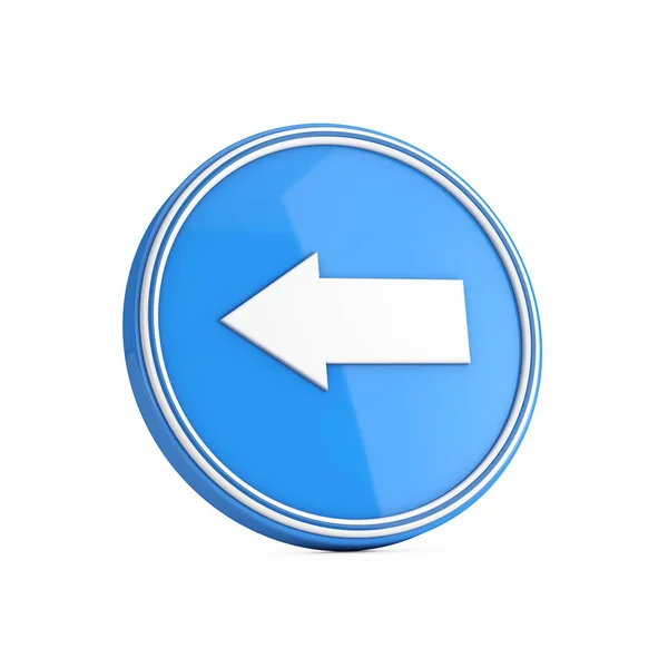Αριστερή Κατεύθυνση Εικονίδιο Βέλους Μπλε Κουμπί Κύκλο Λευκό Φόντο Απόδοση — Φωτογραφία Αρχείου