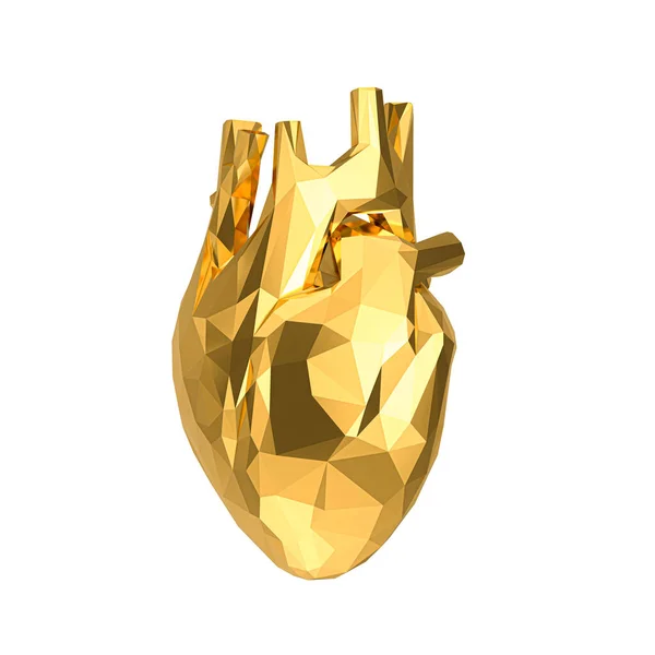 Corazón Humano Abstracto Dorado Con Efecto Geometría Baja Polivinización Facetada —  Fotos de Stock