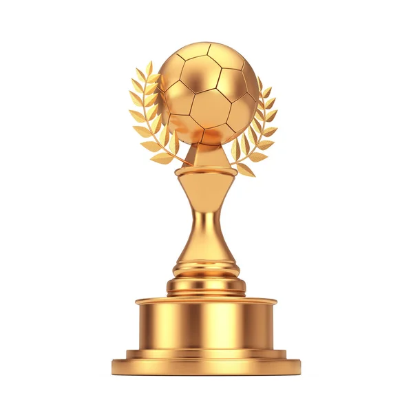 Трофей Золотой Мяч Золотым Футбольным Мячом Лавровым Венком Белом Фоне — стоковое фото