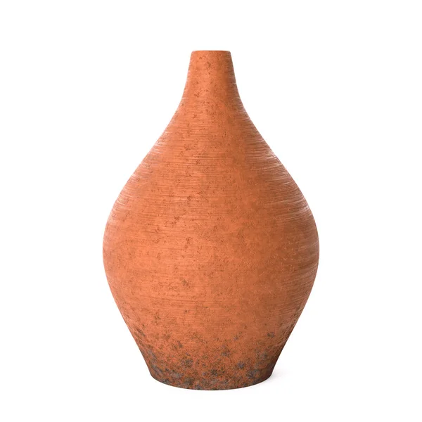 复古的橙色粘土陶瓷锅在白色的背景上 3D渲染 — 图库照片