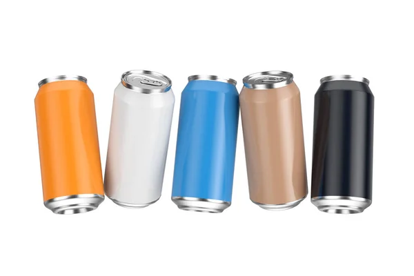 カラフルなアルミニウム飲料白い背景に缶 3Dレンダリング — ストック写真