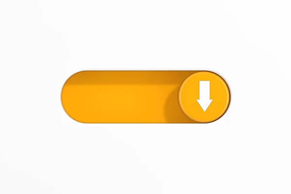白い背景に矢印ダウンアイコンと黄色のトグルスイッチスライダー 3Dレンダリング — ストック写真