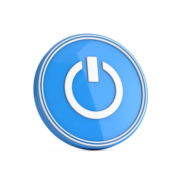 Power Icon Blue Circle Button White Background Rendering — Stock Photo, Image