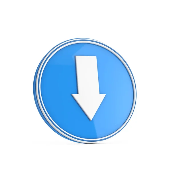 Icono Flecha Hacia Abajo Botón Azul Círculo Sobre Fondo Blanco —  Fotos de Stock