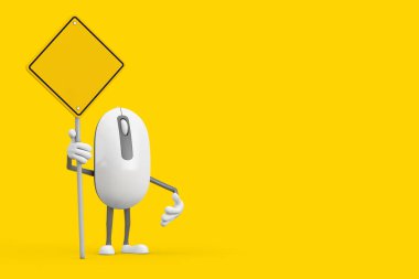 Bilgisayar Faresi Çizgi Filmi Karakteri Maskotu ve Sarı Arkaplan üzerinde 