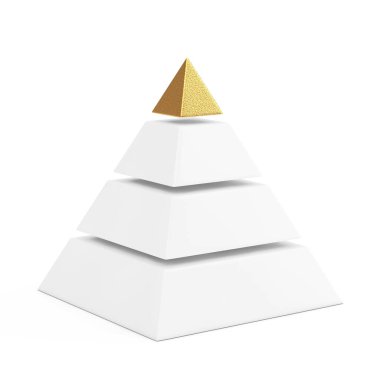 Hiyerarşi kavramı. Beyaz zemin üzerinde Altın Tepe olan Beyaz Bloklar Piramidi. 3d Hazırlama 