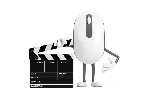 Computer Mouse Cartoon Person Character Mascot Dengan Movie Clapper Board — Stok Foto