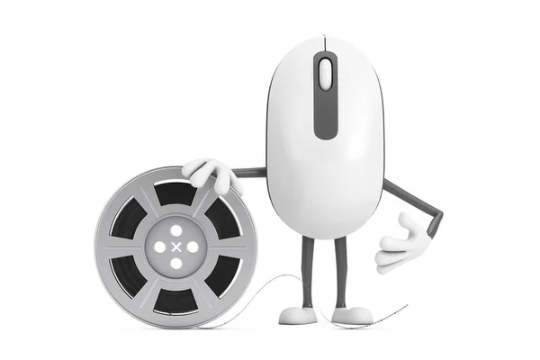 Computer Mouse Cartoon Persona Personaggio Mascotte Con Film Reel Cinema — Foto Stock