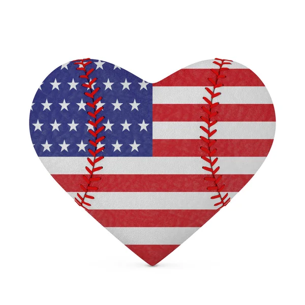Baseball Ball Kształcie Serca Kolorach Amerykańskiej Flagi Białym Tle Renderowanie — Zdjęcie stockowe