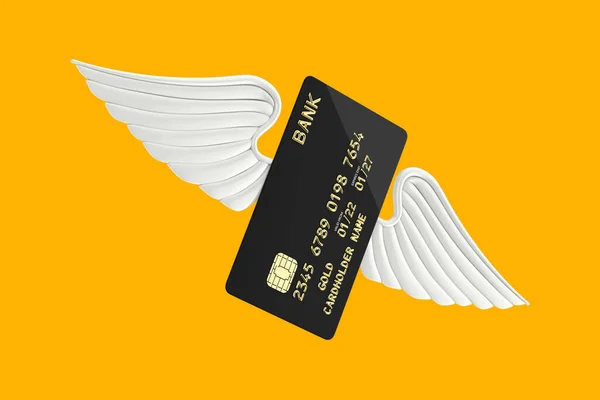 Μαύρη Πλαστική Χρυσή Πιστωτική Κάρτα Chip Και Angel Wings Κίτρινο — Φωτογραφία Αρχείου