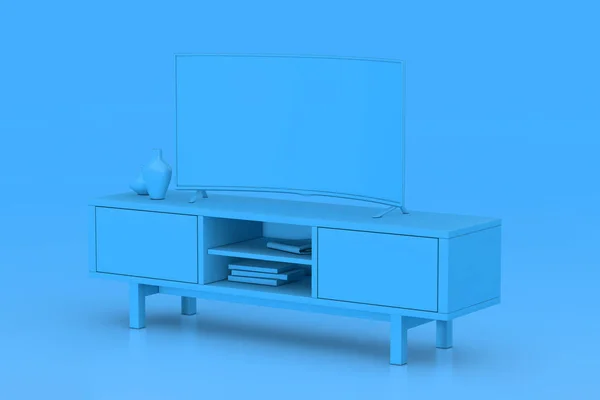 Monochrome Moderne Bleu Courbé Led Lcd Smart Écran Mockup Dessus — Photo