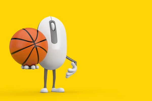 Computer Mouse Cartoon Persoon Karakter Mascotte Met Basketbal Bal Een — Stockfoto