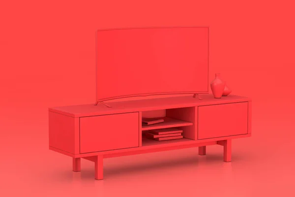 Monokróm Modern Red Curved Led Vagy Lcd Smart Screen Mockup — Stock Fotó