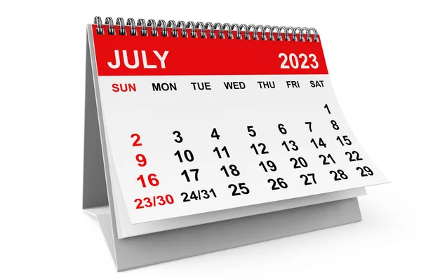 2023 Rok Lipiec Kalendarz Białym Tle Renderowanie — Zdjęcie stockowe