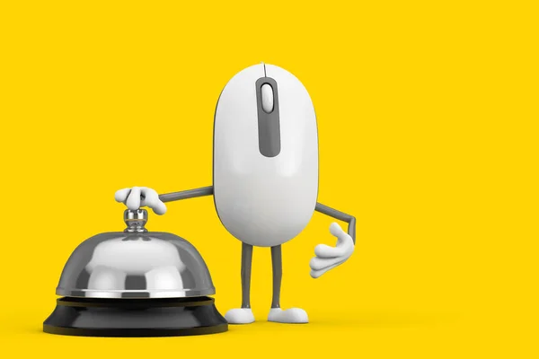 Computer Mouse Cartoon Person Character Maskot Hotel Service Bell Call — Stock fotografie