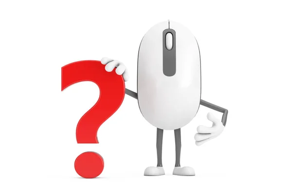Computer Mouse Cartoon Persona Personaggio Mascotte Con Red Question Mark — Foto Stock
