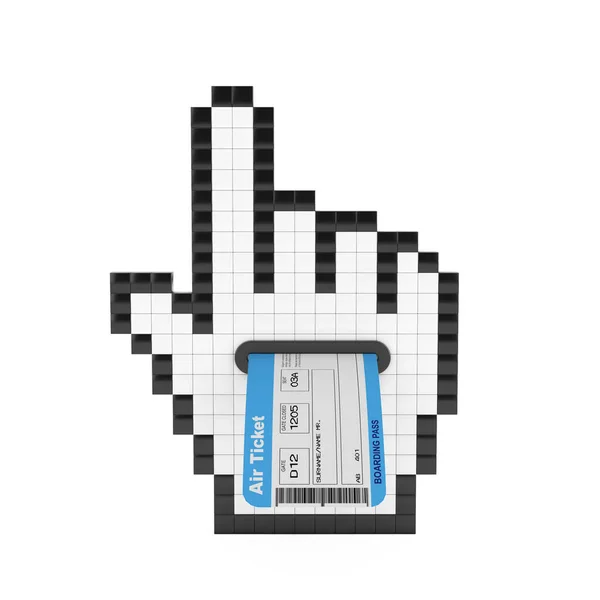 Pixel Hand Cursor Icon Com Bilhete Airline Boarding Pass Fundo — Fotografia de Stock