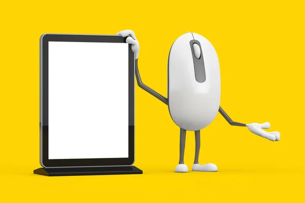 Computer Mouse Cartoon Person Character Mascot Blank Trade Show Lcd — Stock Photo, Image
