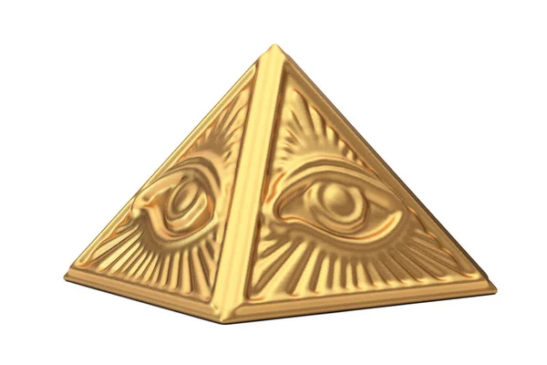 Golden Masonic Symbol All See Eye Pyramid Triangle White Background — 스톡 사진