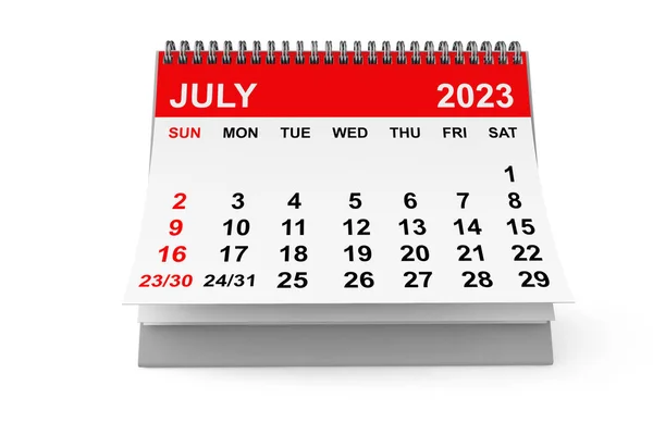 2023 Juli Kalender Vit Bakgrund Konvertering — Stockfoto