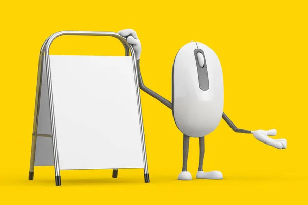 Computer Mouse Cartoon Person Character Mascot Med White Blank Reklamkampanj — Stockfoto