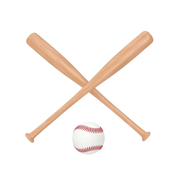White Baseball Ball Wooden Bat Een Witte Achtergrond Rendering — Stockfoto