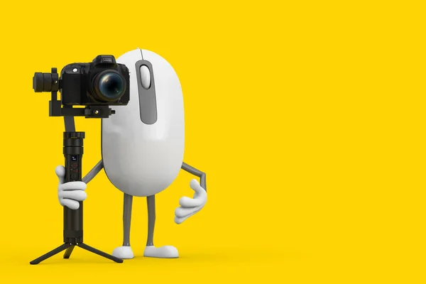 Computer Mouse Cartoon Person Character Mascot Dslr Video Camera Gimbal — Stock Photo, Image