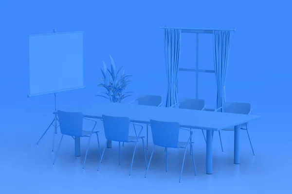 Blue Monochrome Duotone Office Meetroom Modern Interior Παράθυρο Τραπέζι Καρέκλες — Φωτογραφία Αρχείου