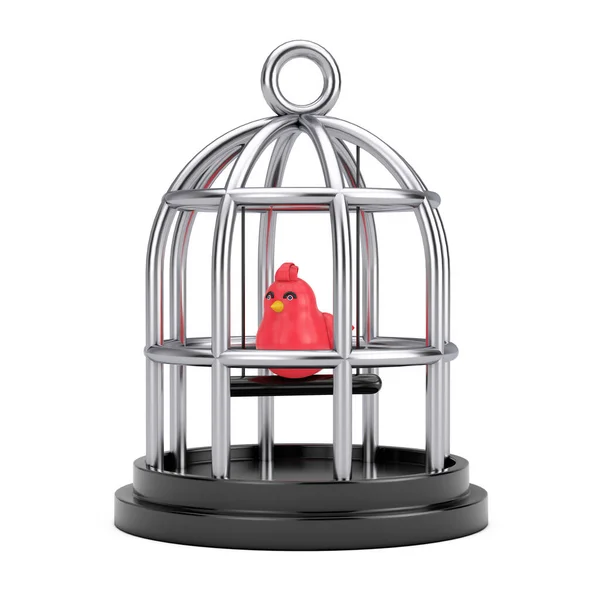 Abstrakter Cartoon Chrome Cage Mit Red Bird Web Icon Sign — Stockfoto