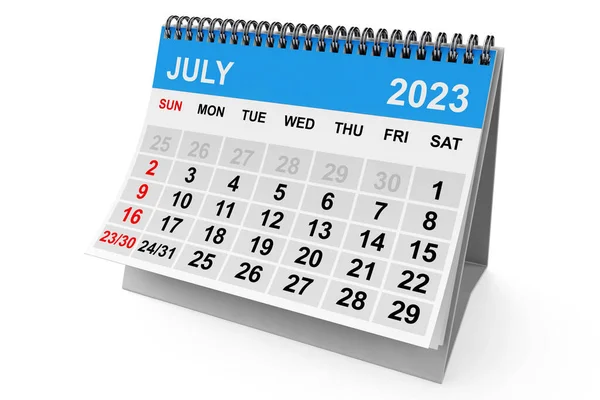 2023 Year July Calendar White Background Rendering — Stock Photo, Image