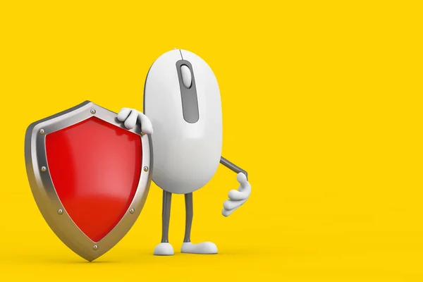 Computer Mouse Cartoon Persoon Karakter Mascotte Met Red Metal Protection — Stockfoto