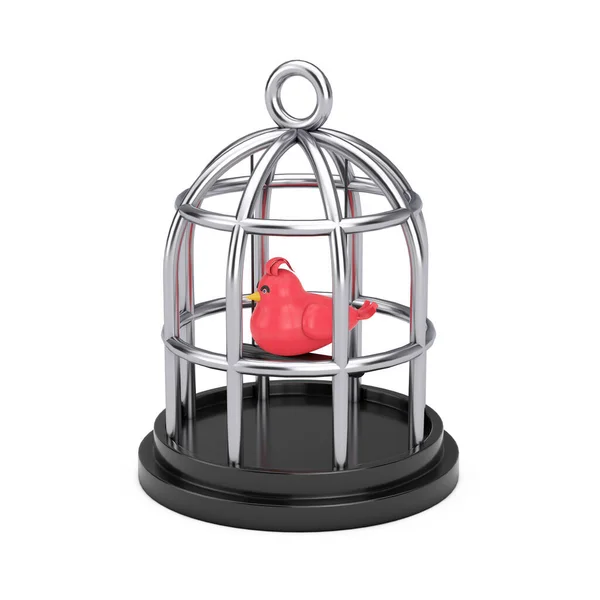 Abstrakcyjna Kreskówka Chrome Cage Ikoną Red Bird Web Sign Białym — Zdjęcie stockowe