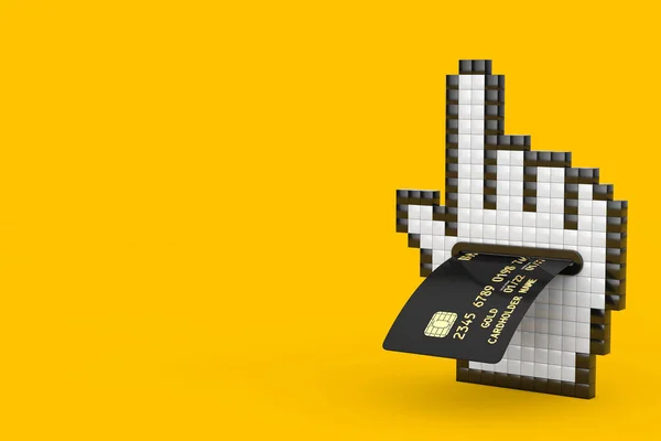 Pixel Hand Markör Ikon Med Svart Plast Gyllene Kreditkort Med — Stockfoto