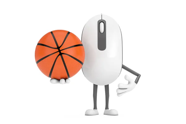 Mascotte Personnage Dessin Animé Souris Ordinateur Avec Ballon Basket Ball — Photo