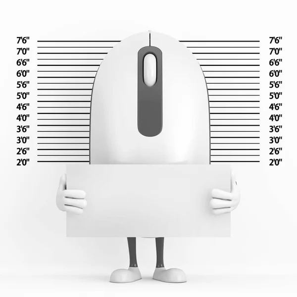 Υπολογιστής Ποντίκι Κινούμενο Πρόσωπο Μασκότ Χαρακτήρας Πινακίδα Αναγνώρισης Μπροστά Από — Φωτογραφία Αρχείου
