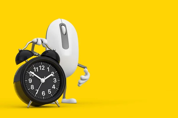 Computador Mouse Cartoon Person Personagem Mascote Com Relógio Alarme Fundo — Fotografia de Stock