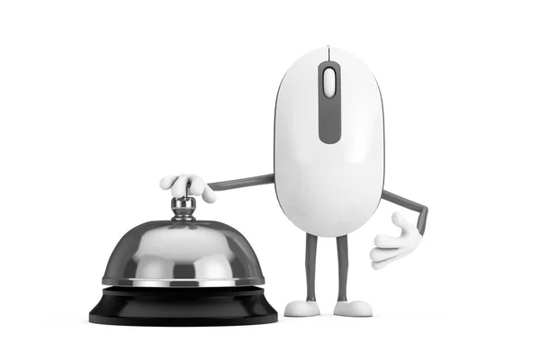 Computer Mouse Cartoon Person Character Mascot Hotel Service Bell Call — Stock Photo, Image