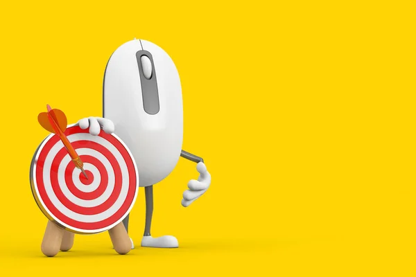 Computer Mouse Cartoon Person Character Mascot Archery Target Dart Center — Stock Photo, Image